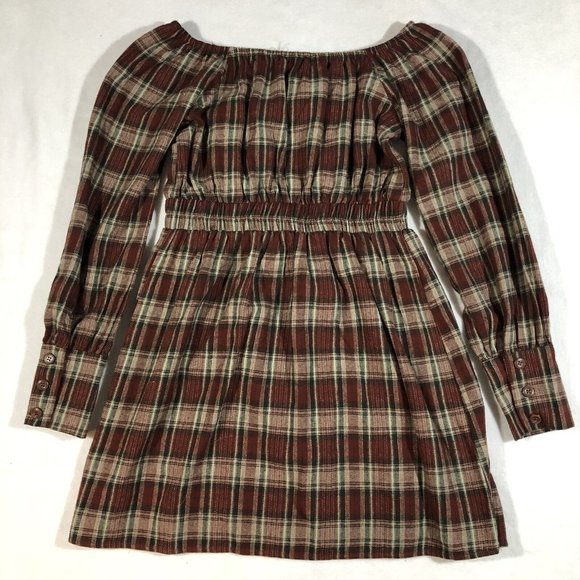NEW Paper Crane Womens Small Plaid Squared Neck Button Dress Fall NWT $54 - Picture 5 of 12